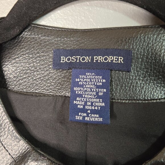 Boston Proper 4 Leather Trim Faux Fur Jacket Black Quiet Luxury Chic Edgy - Picture 6 of 12